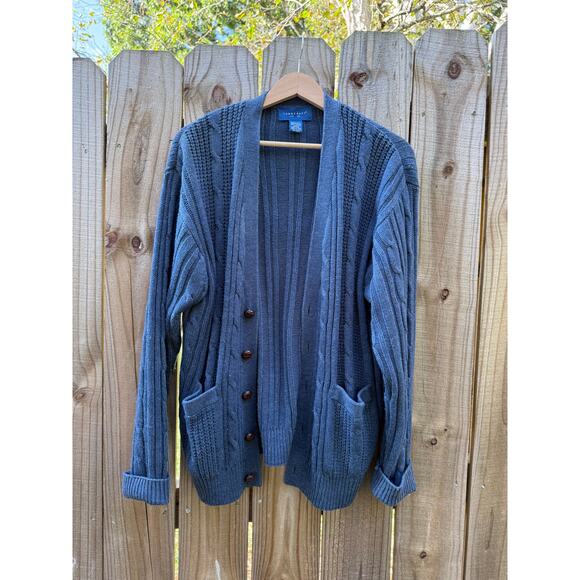 Navy Grandpa Cardigan — 90s / Slouchy Layering Knit - Picture 1 of 5